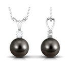 Arisha Jewels-Tahitian Black Pearl Solitaire Pendant Necklace with Diamond