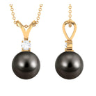 Arisha Jewels-Tahitian Black Pearl Solitaire Pendant Necklace with Diamond