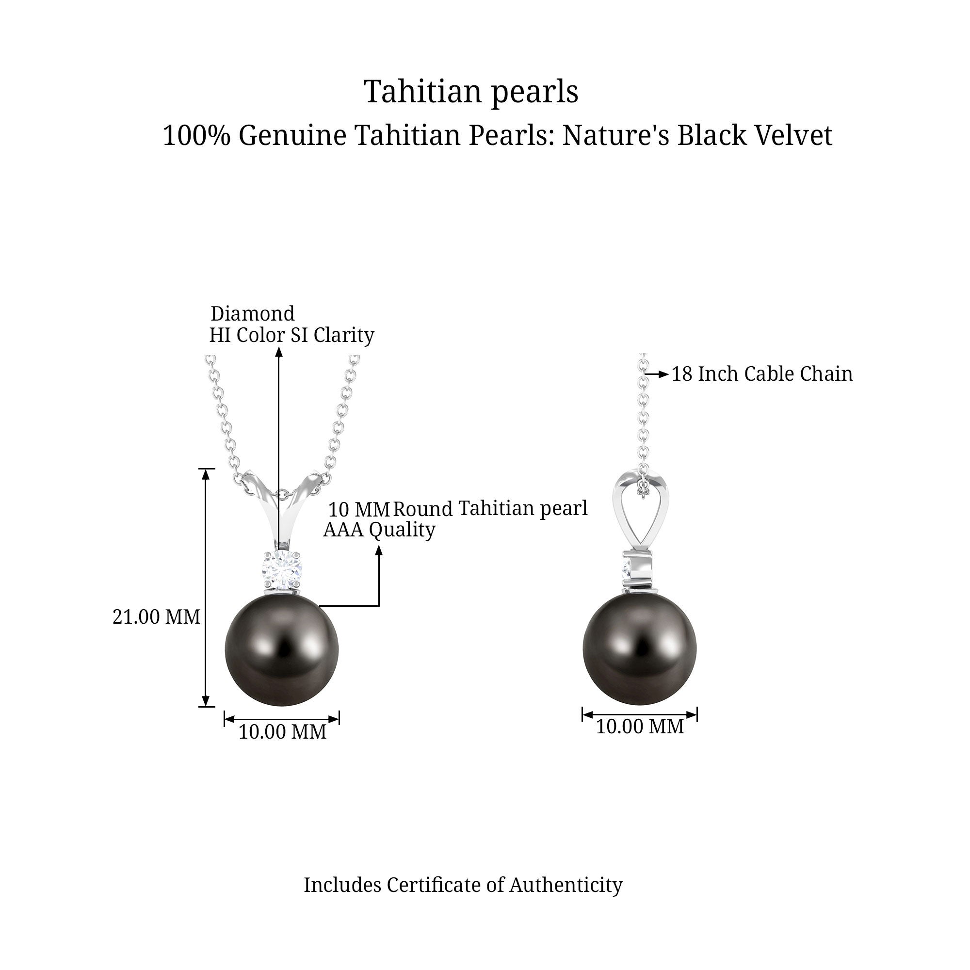 Arisha Jewels-Tahitian Black Pearl Solitaire Pendant Necklace with Diamond