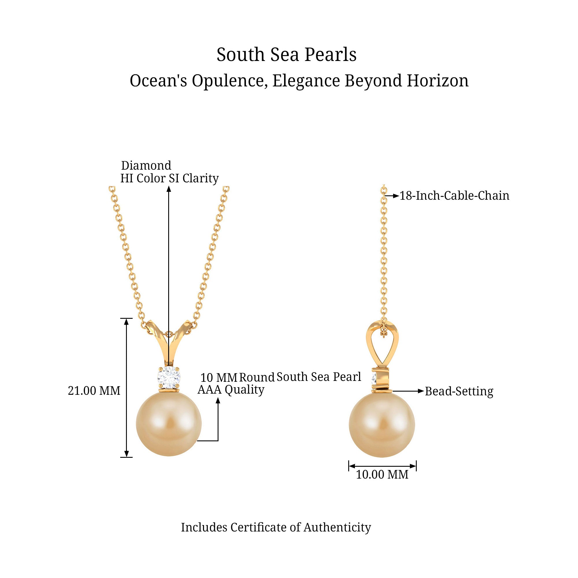 Arisha Jewels-Minimal South Sea Pearl and Diamond Pendant with Rabbit Ear Bail