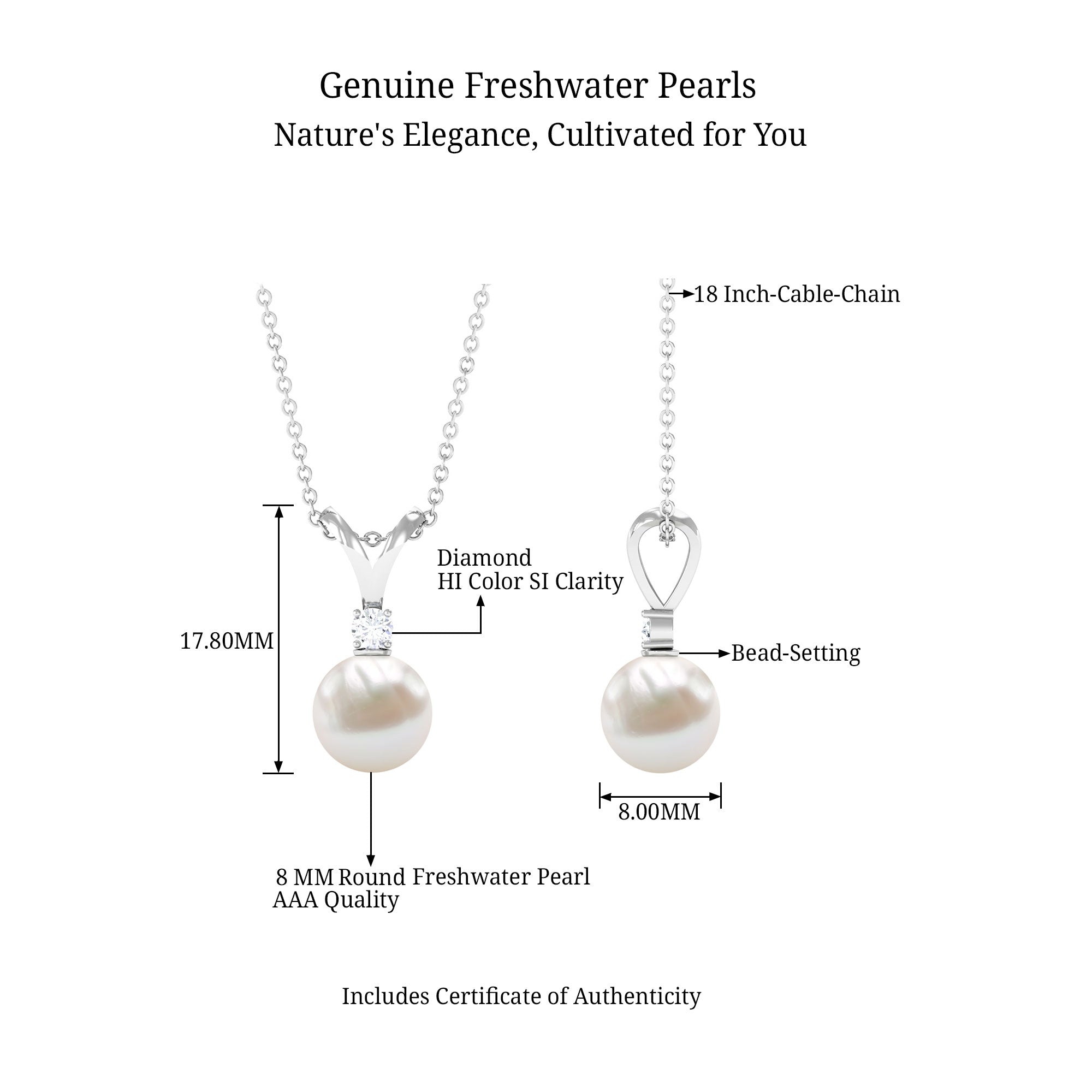 Arisha Jewels-Handpicked White Pearl Drop Pendant Necklace with Diamond