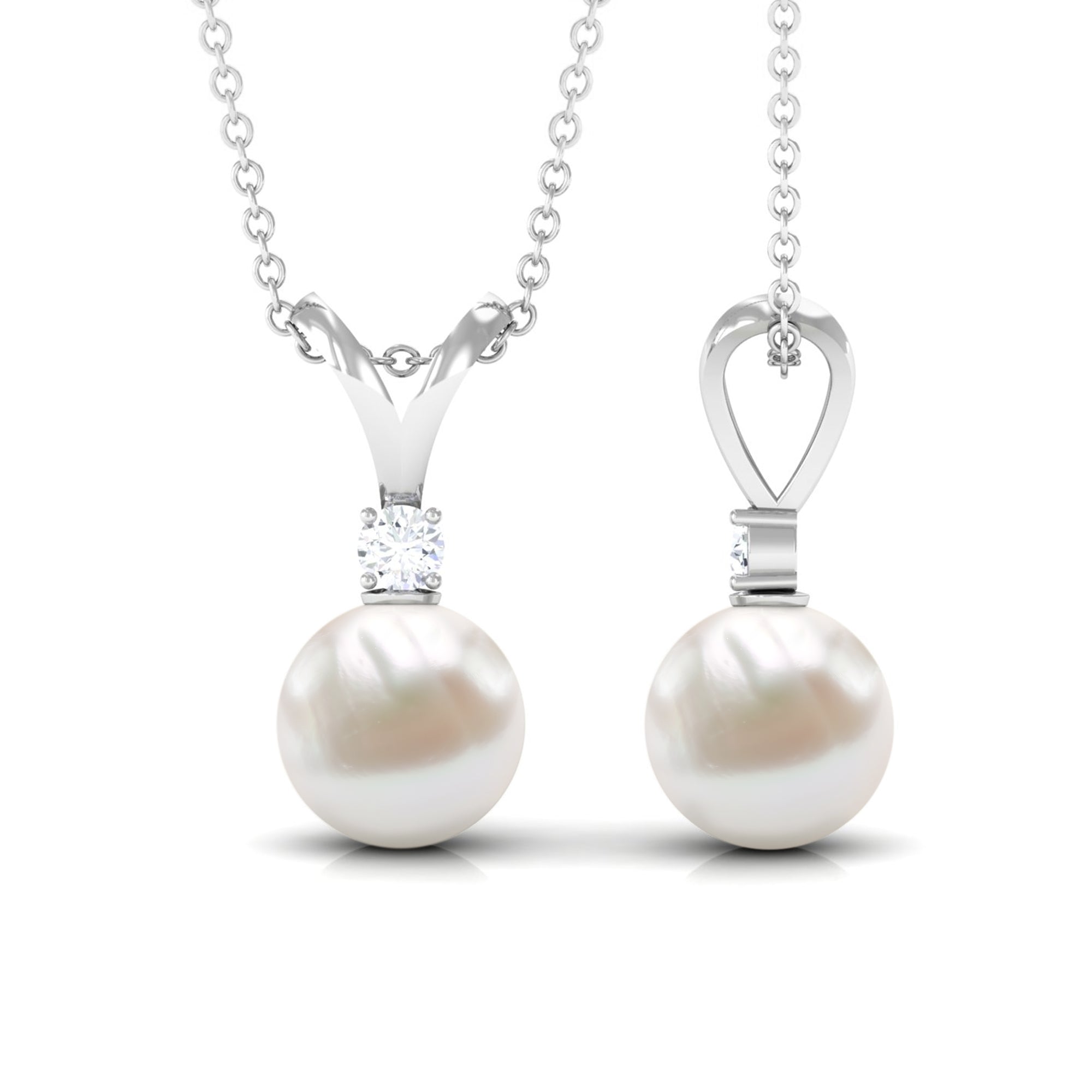 Arisha Jewels-Handpicked White Pearl Drop Pendant Necklace with Diamond