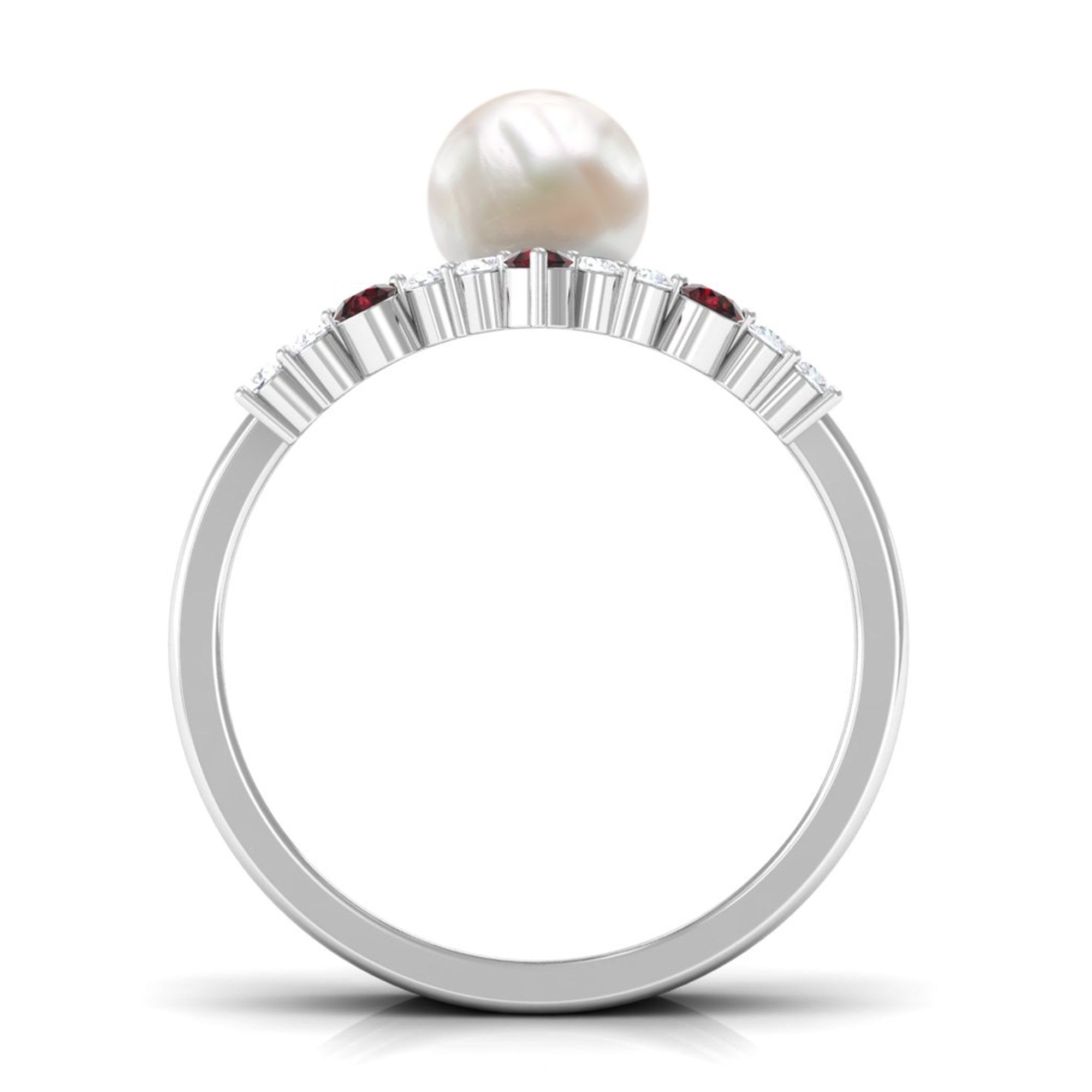 Arisha Jewels-White Pearl Trio Ring Set with Diamond and Garnet