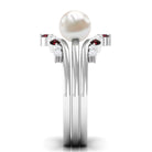 Arisha Jewels-White Pearl Trio Ring Set with Diamond and Garnet