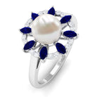 Arisha Jewels-Floral Inspired Freshwater Pearl Statement Ring with Blue Sapphire