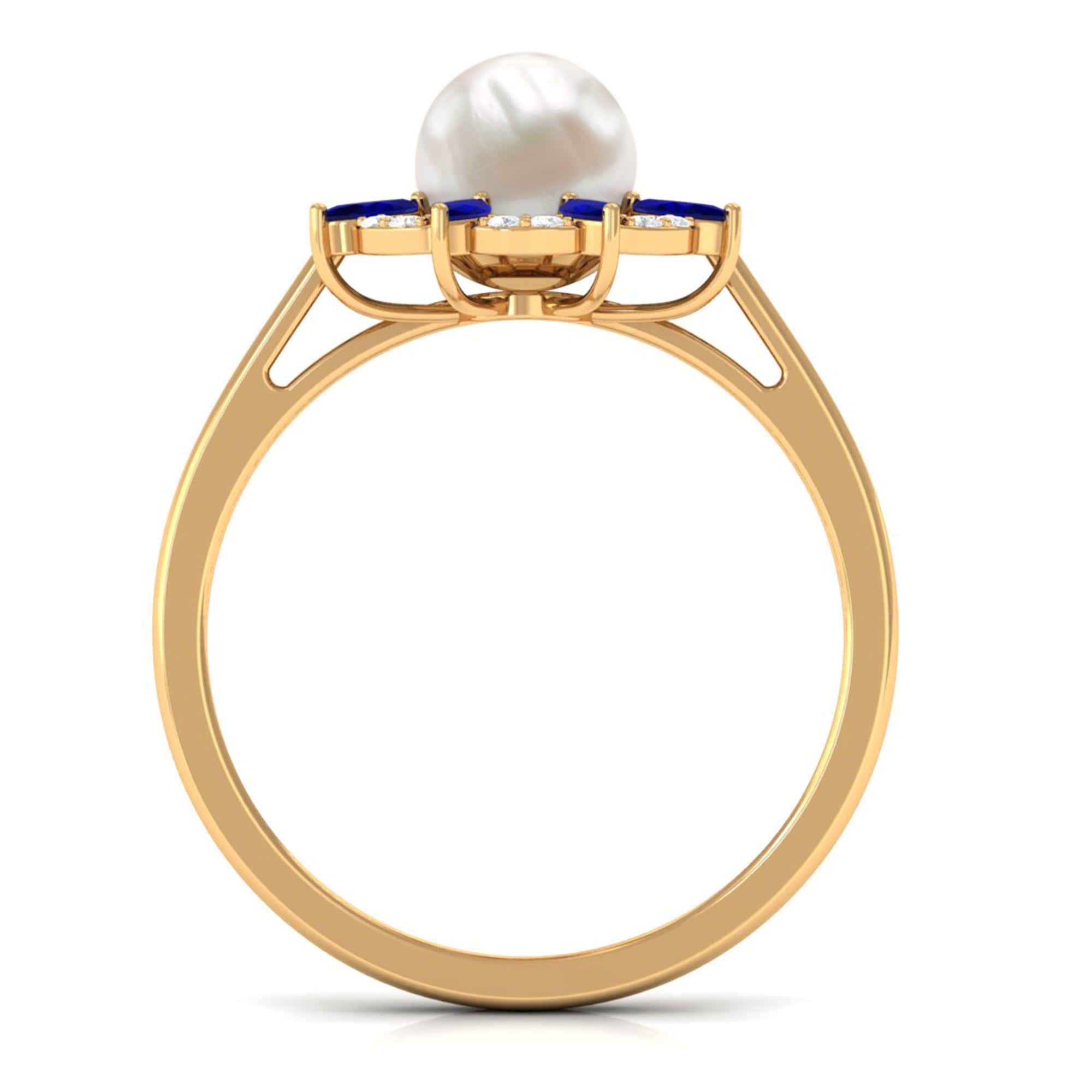 Arisha Jewels-Floral Inspired Freshwater Pearl Statement Ring with Blue Sapphire