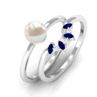 Arisha Jewels-White Pearl Solitaire Ring Set with Blue Sapphire and Diamond