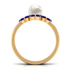 Arisha Jewels-Pearl Bridal Ring Set with Blue Sapphire Floral Enhancer