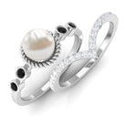 Arisha Jewels-Freshwater Pearl Bridal Ring Set of 2 with Black and White Diamond