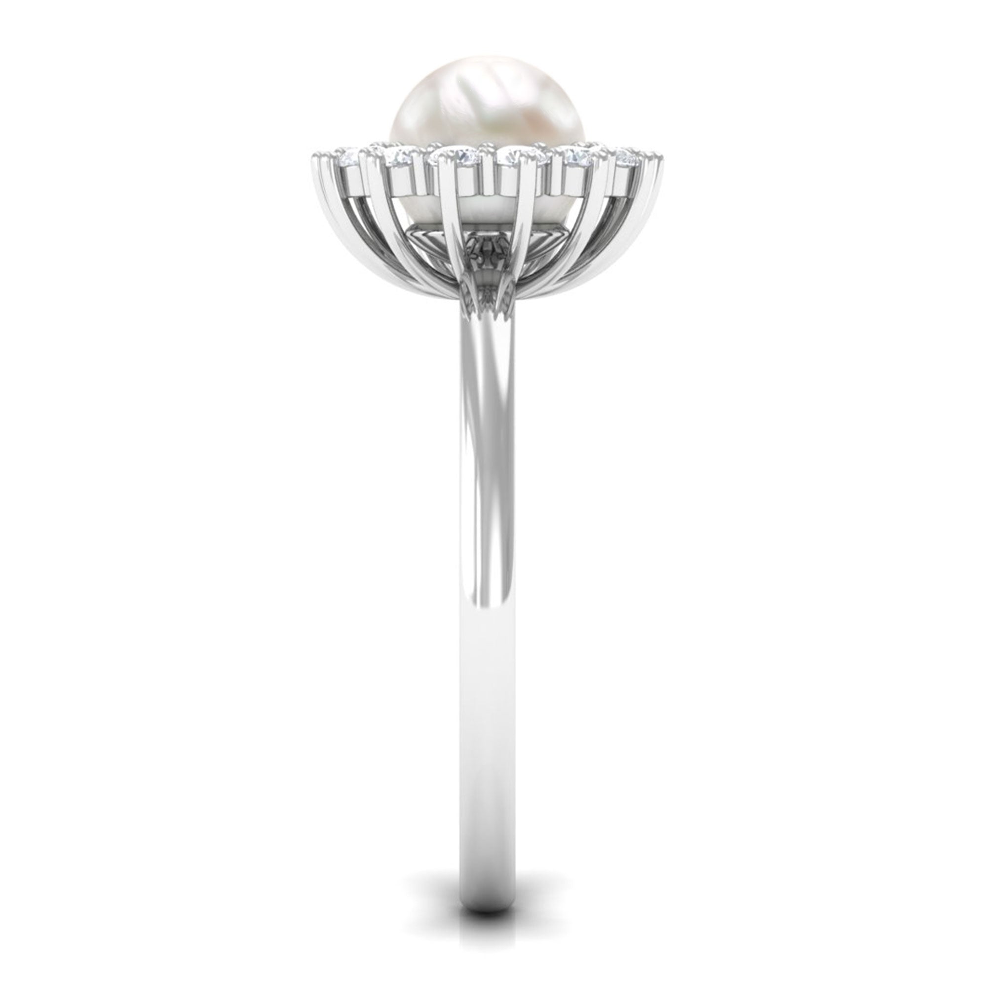 Arisha Jewels-Classic White Pearl Engagement Ring with Diamond Halo