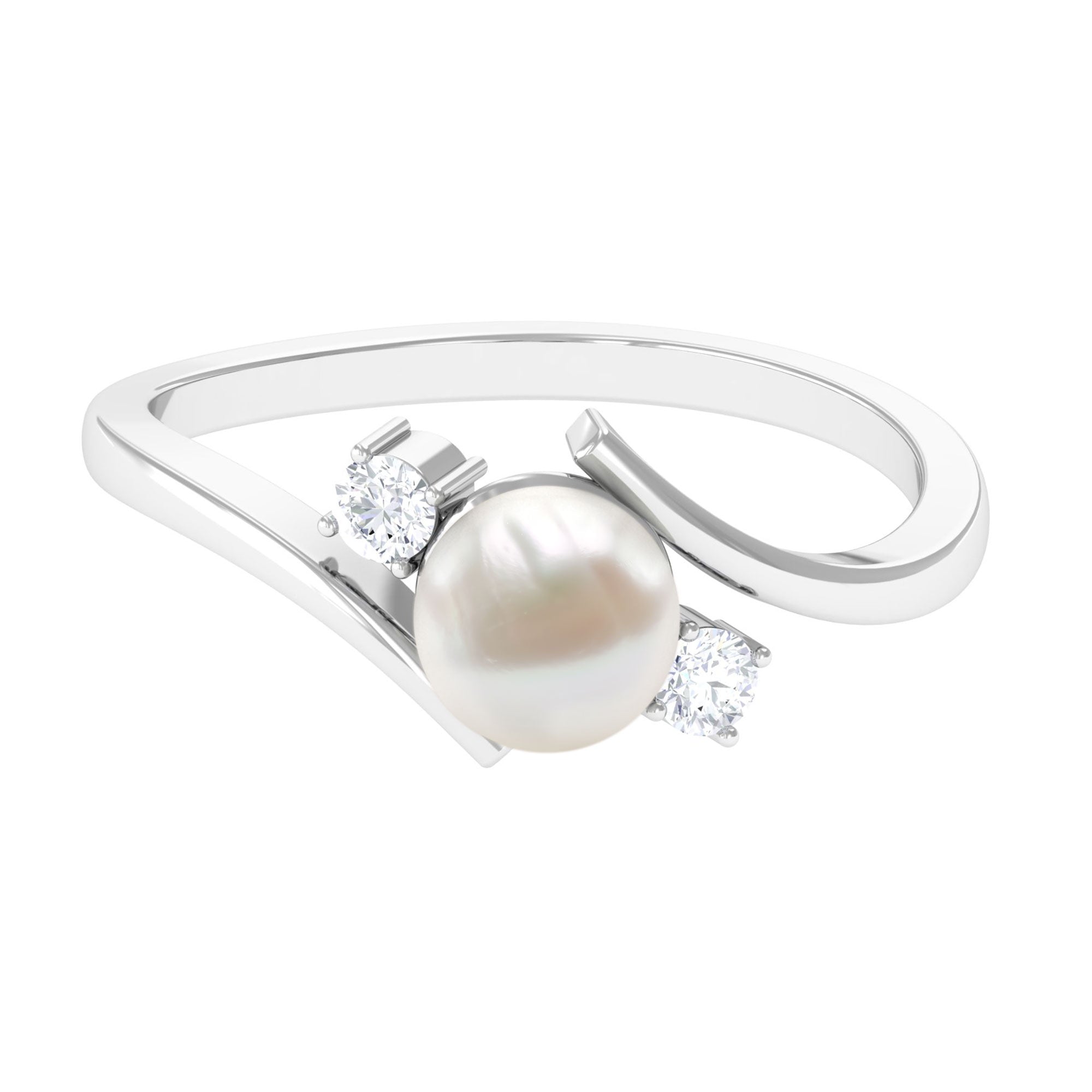 Arisha Jewels-Freshwater Pearl Bypass Engagement Ring with Diamond