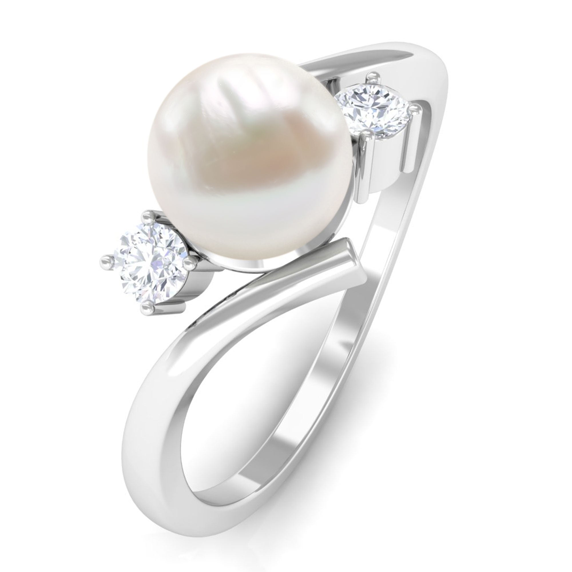 Arisha Jewels-Freshwater Pearl Bypass Engagement Ring with Diamond