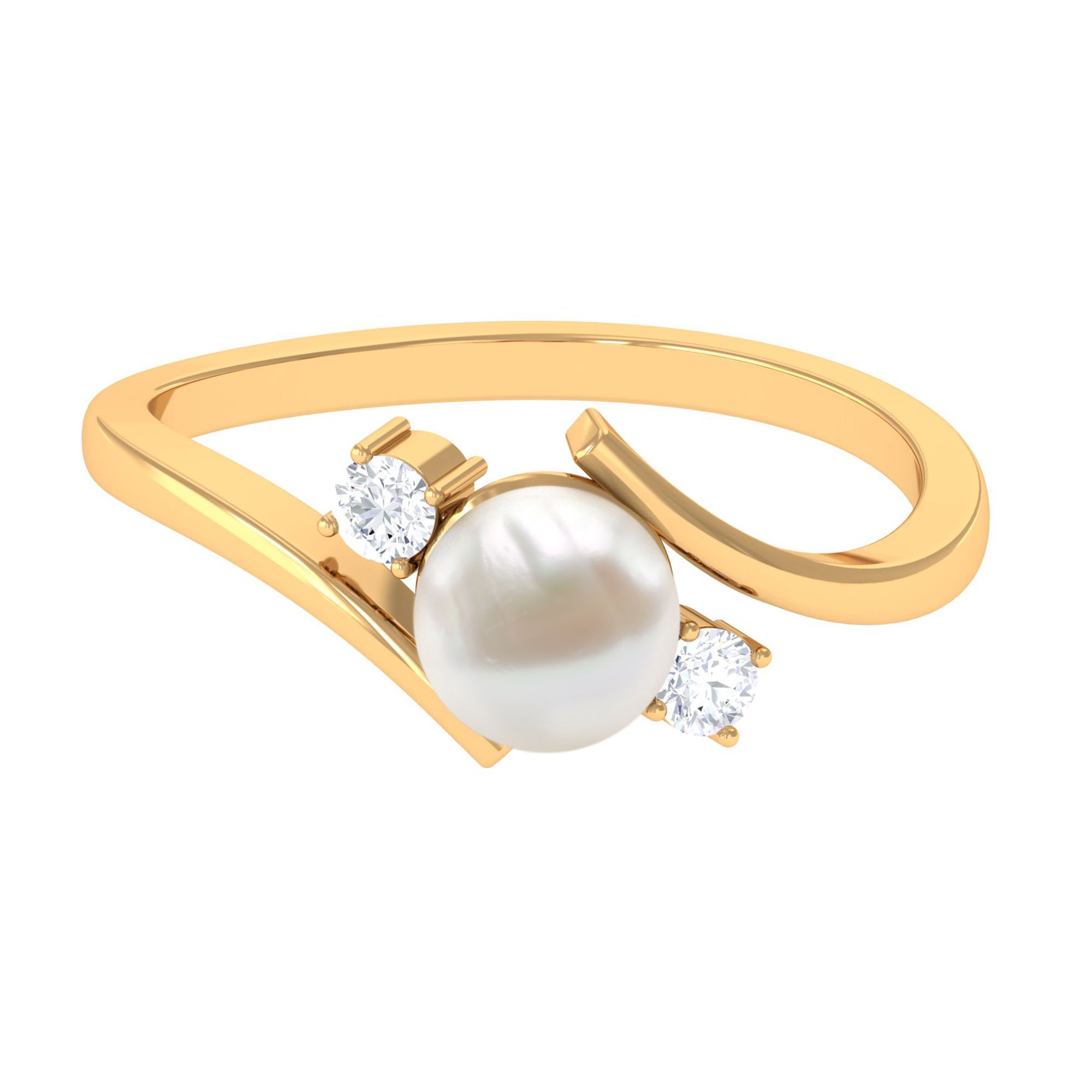 Arisha Jewels-Freshwater Pearl Bypass Engagement Ring with Diamond