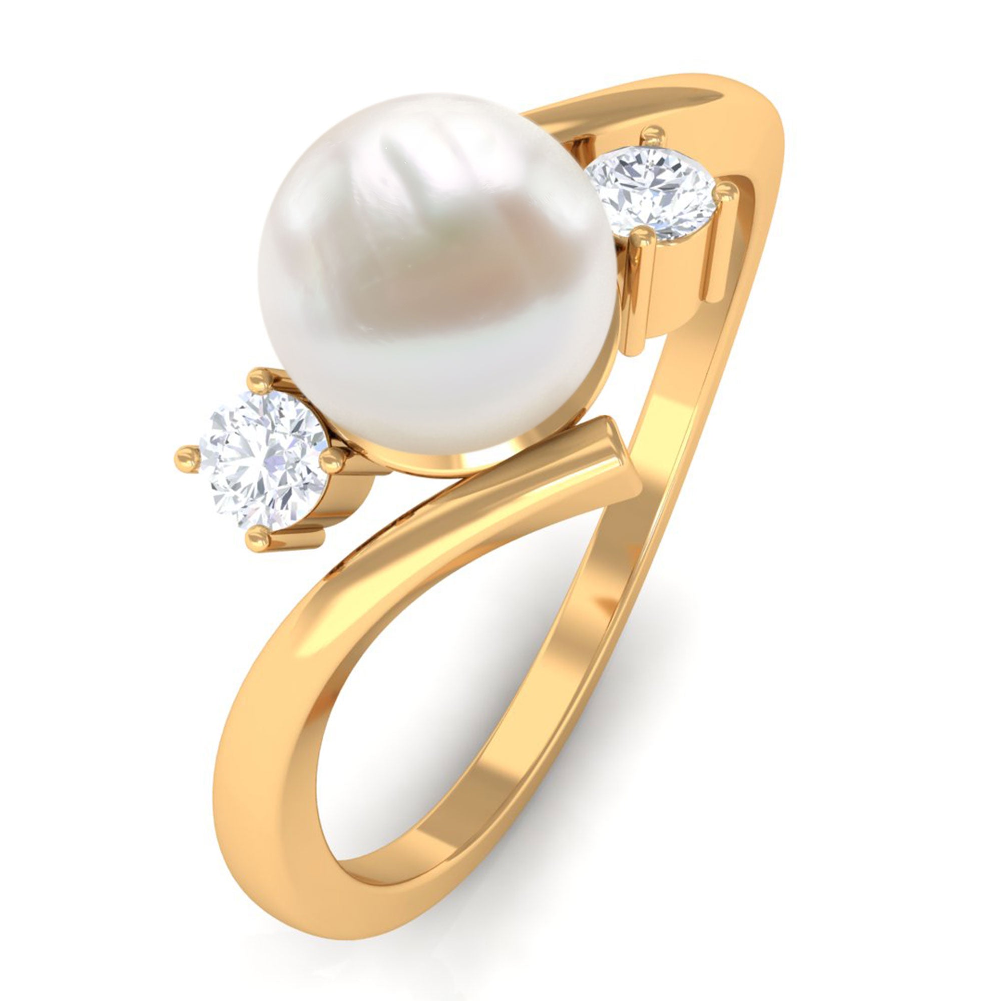 Arisha Jewels-Freshwater Pearl Bypass Engagement Ring with Diamond
