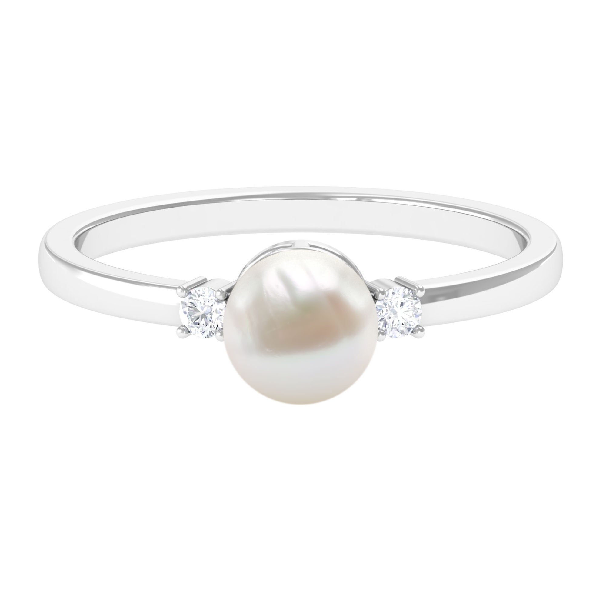 Arisha Jewels-Handpicked White Pearl Solitaire Ring with Diamond