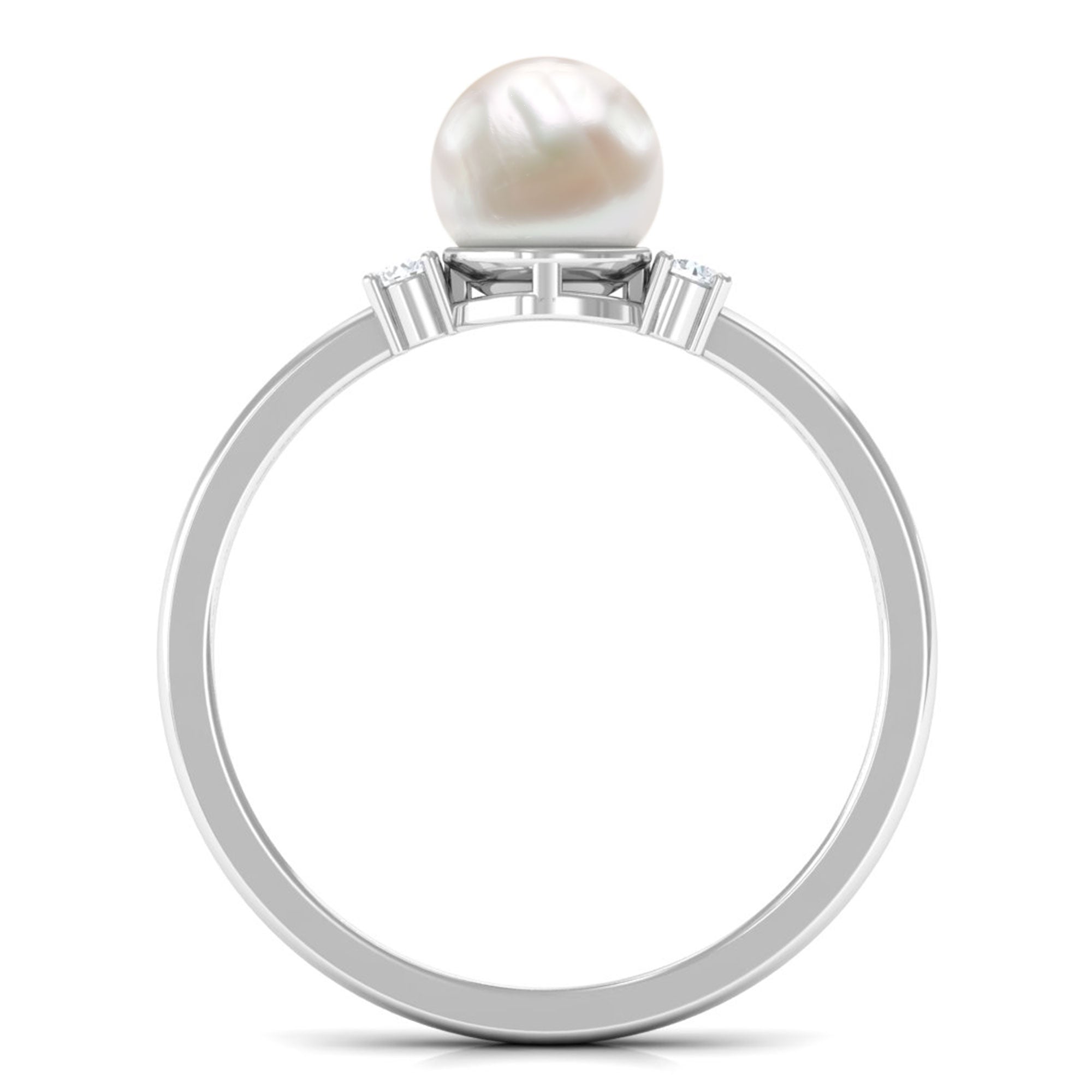 Arisha Jewels-Handpicked White Pearl Solitaire Ring with Diamond