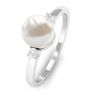 Arisha Jewels-Handpicked White Pearl Solitaire Ring with Diamond