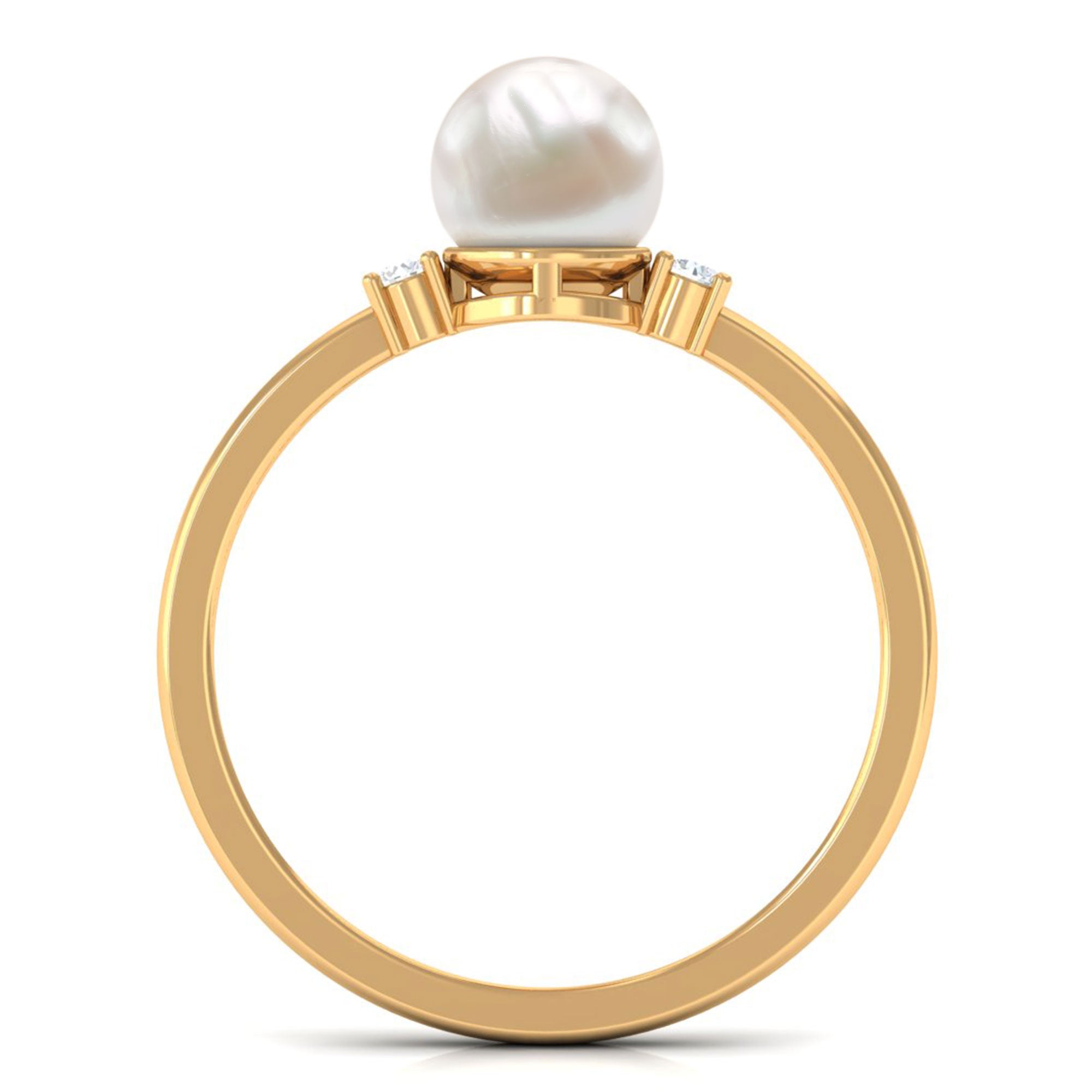 Arisha Jewels-Handpicked White Pearl Solitaire Ring with Diamond