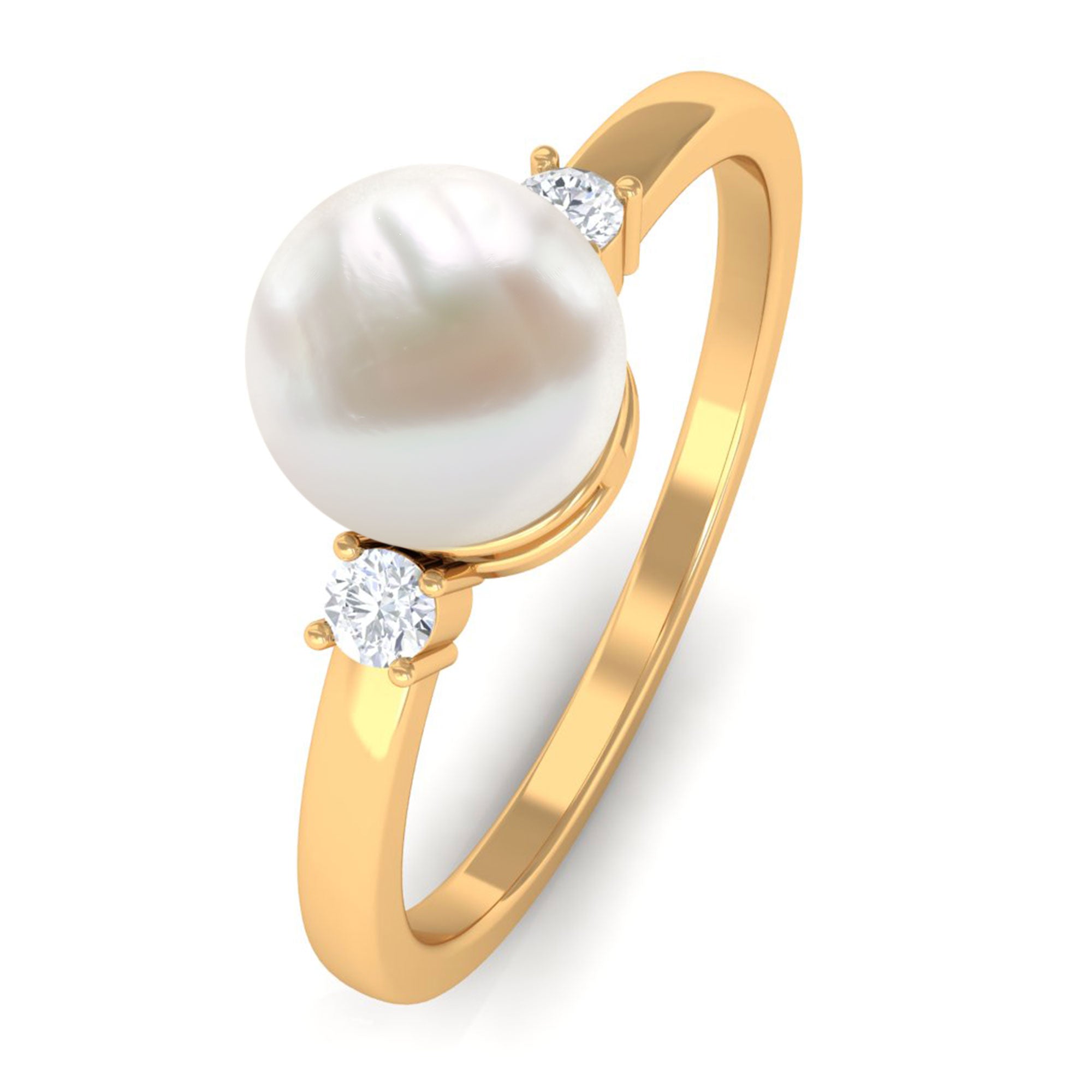 Arisha Jewels-Handpicked White Pearl Solitaire Ring with Diamond