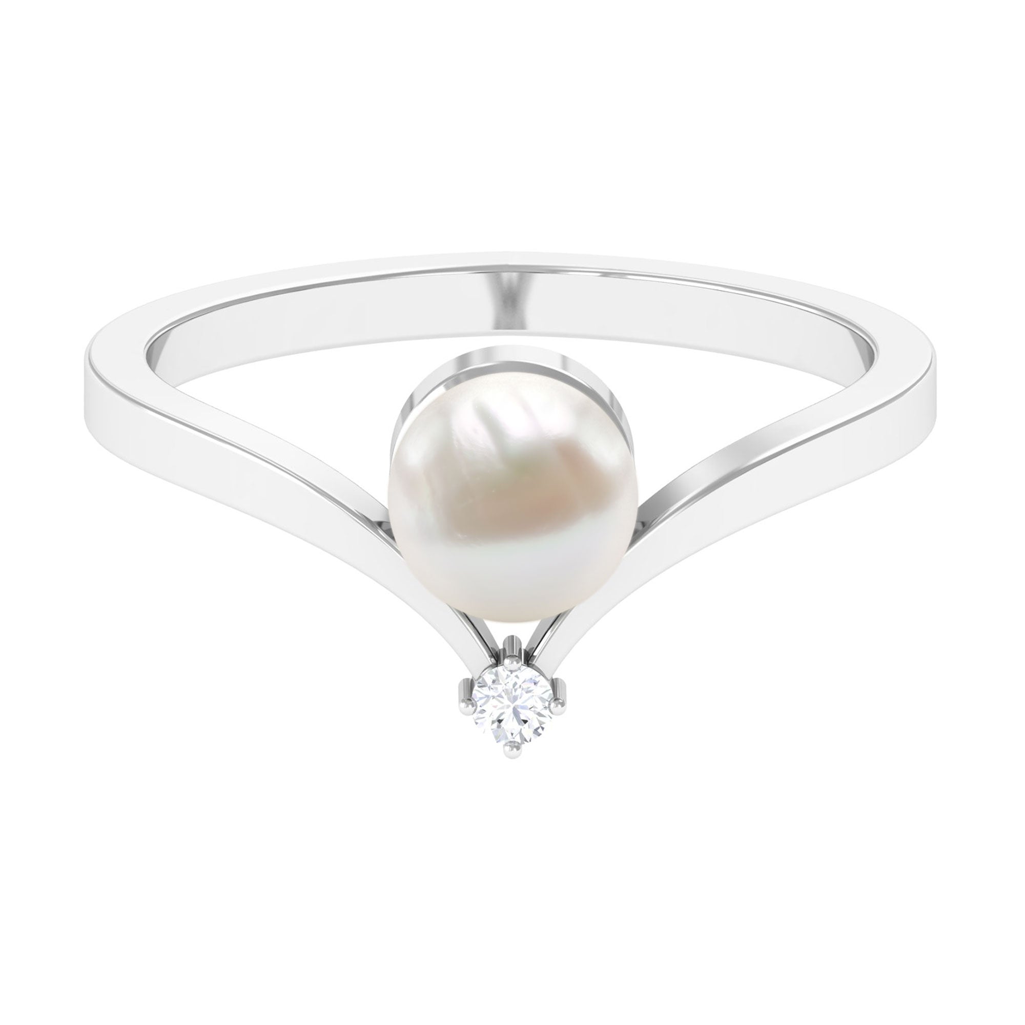 Arisha Jewels-Freshwater Pearl V Shape Ring with Diamond