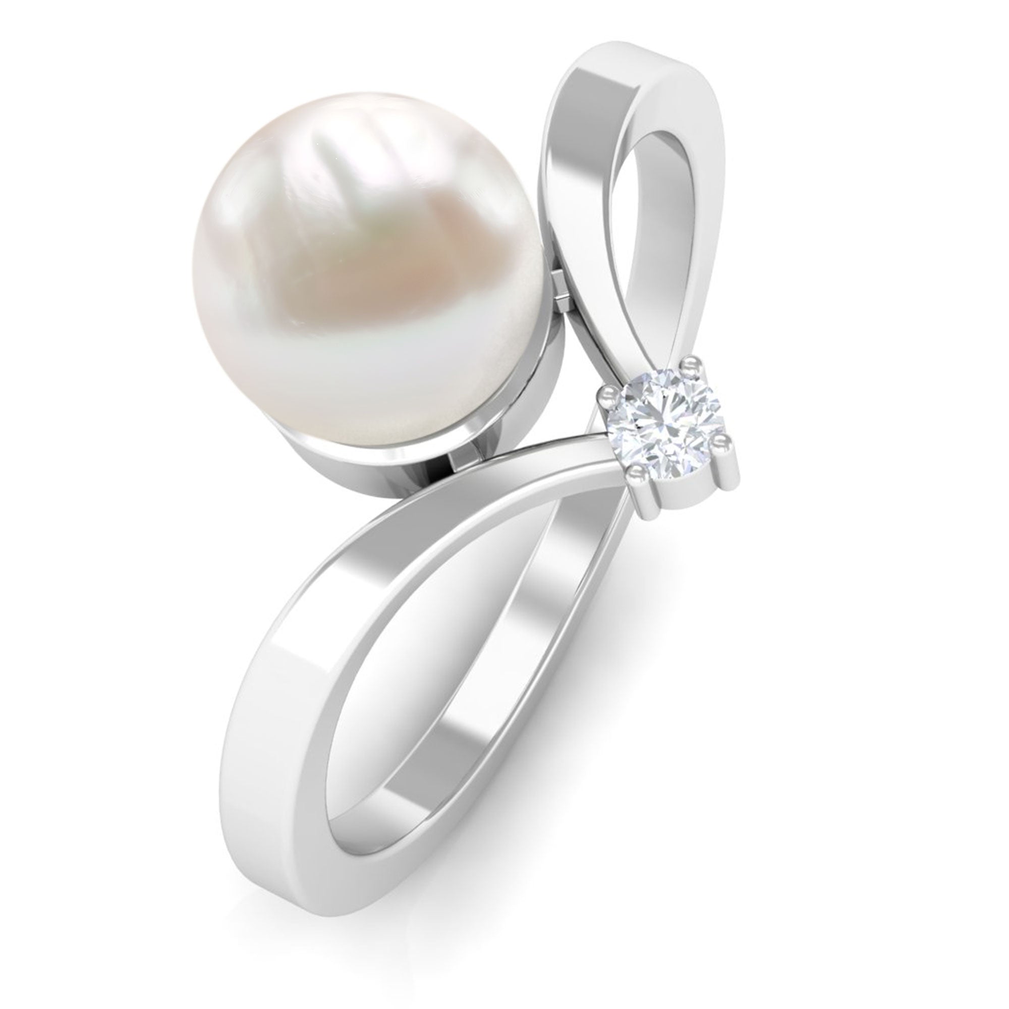 Arisha Jewels-Freshwater Pearl V Shape Ring with Diamond