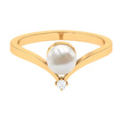 Arisha Jewels-Freshwater Pearl V Shape Ring with Diamond