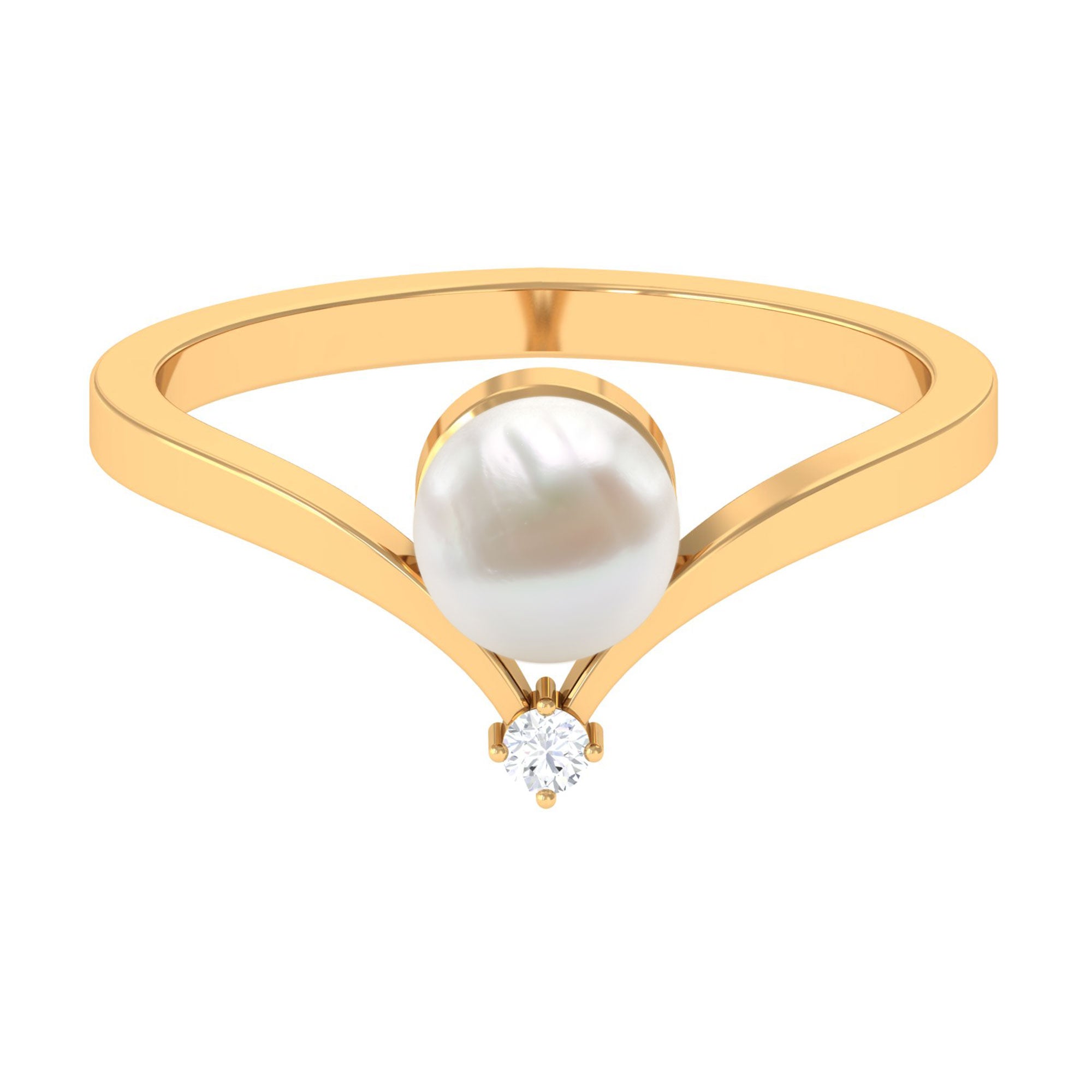 Arisha Jewels-Freshwater Pearl V Shape Ring with Diamond