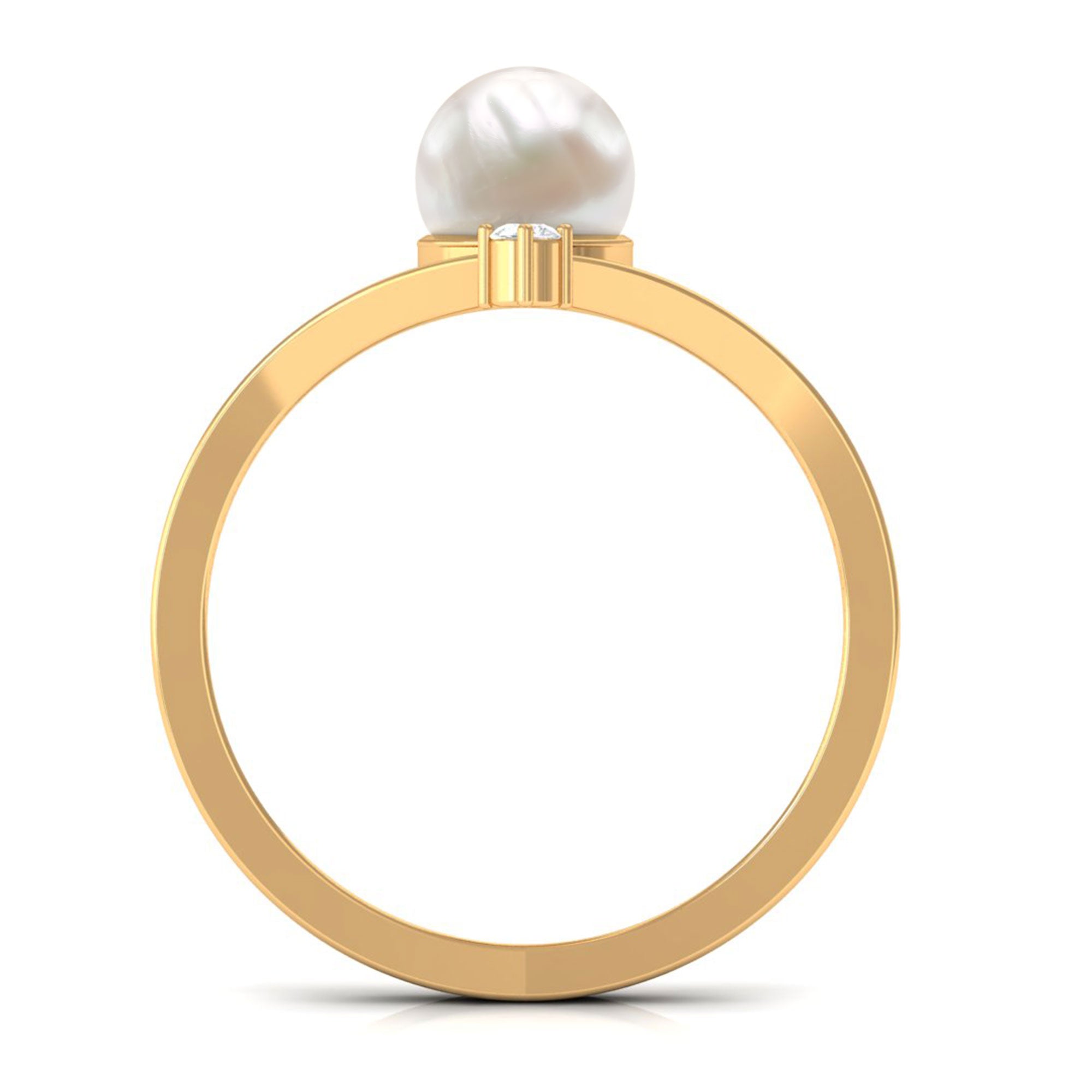 Arisha Jewels-Freshwater Pearl V Shape Ring with Diamond