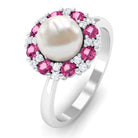 Arisha Jewels-White Cultured Pearl Halo Statement Ring with Tourmaline with Diamond