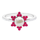 Arisha Jewels-Statement Freshwater Pearl Floral Ring with Ruby