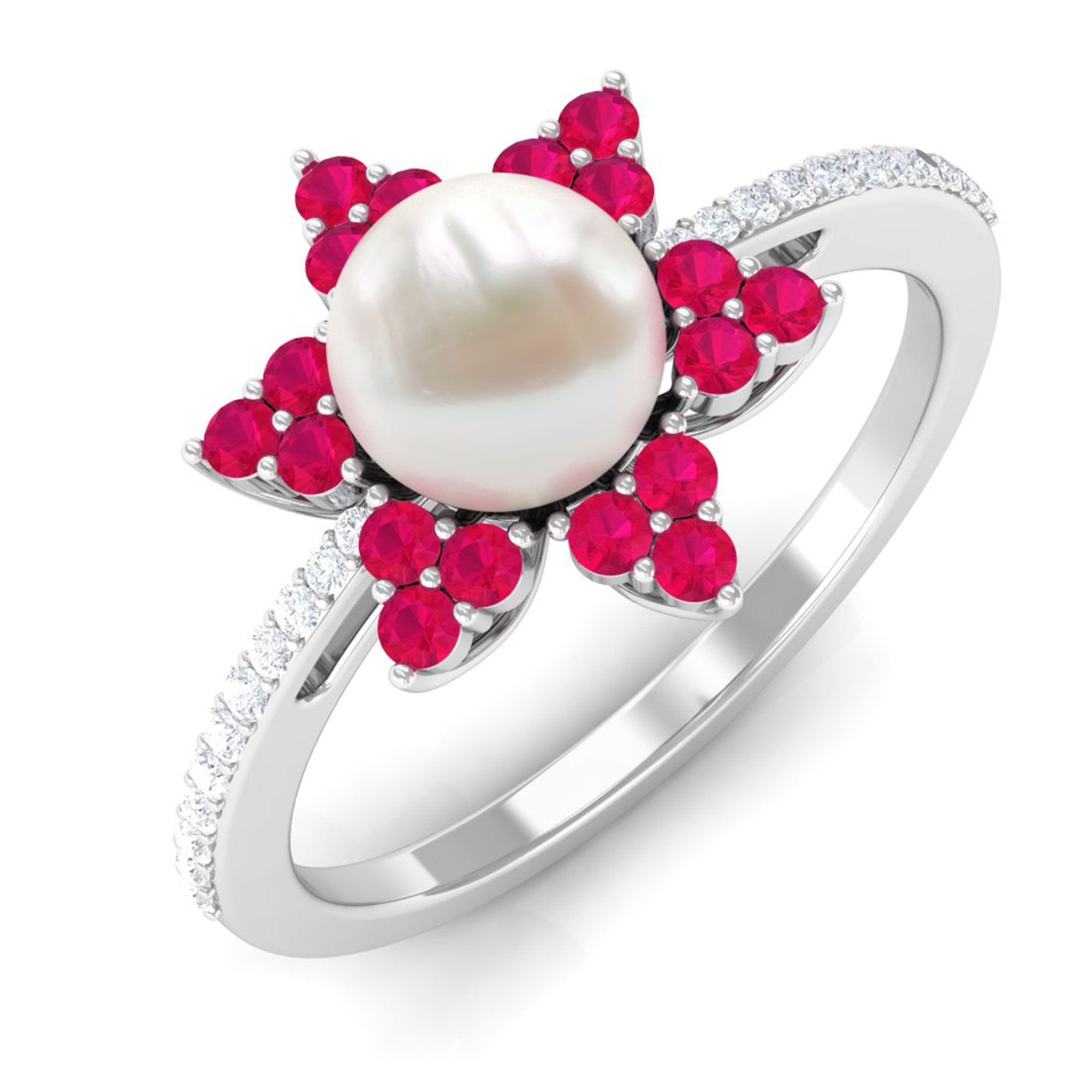 Arisha Jewels-Statement Freshwater Pearl Floral Ring with Ruby