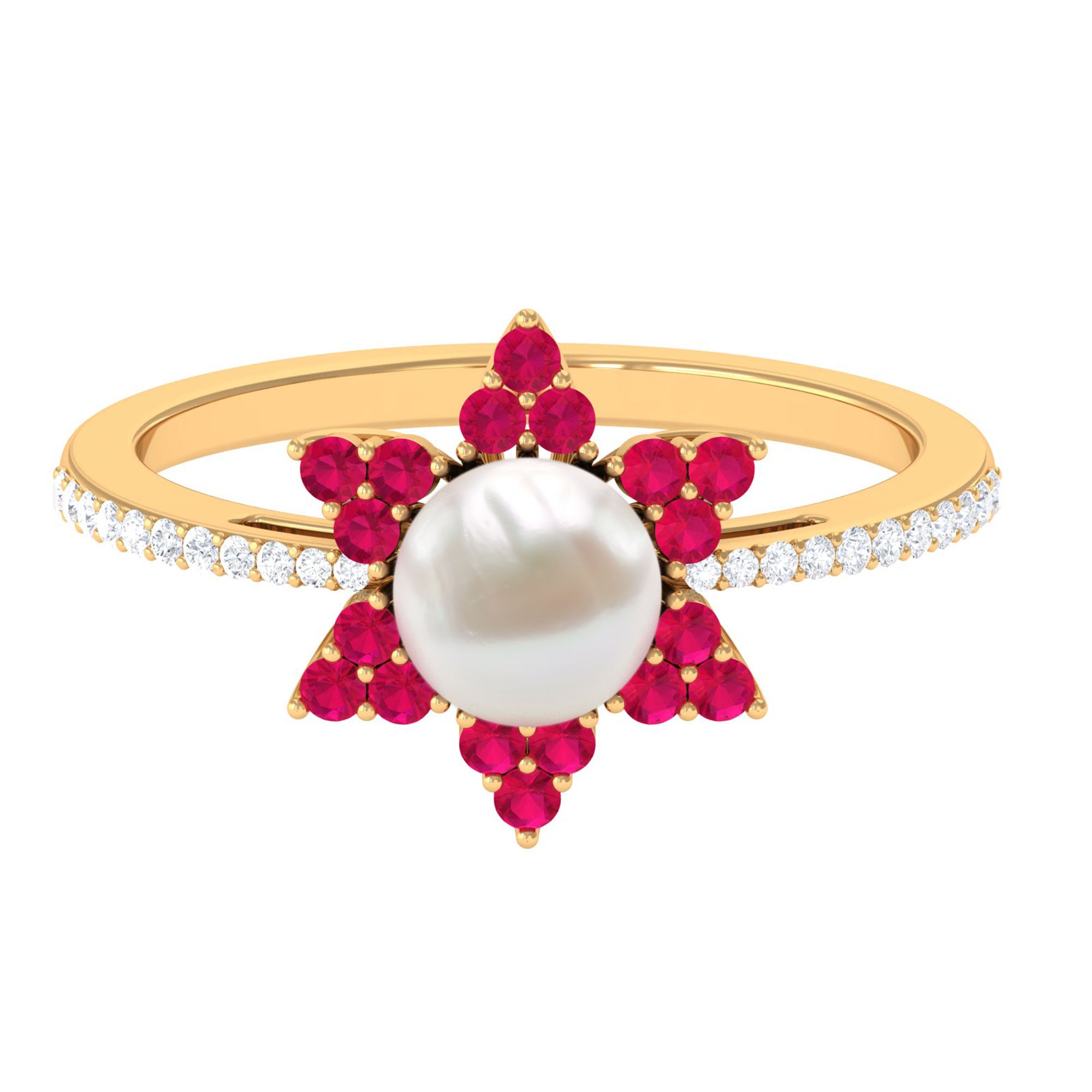 Arisha Jewels-Statement Freshwater Pearl Floral Ring with Ruby