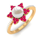 Arisha Jewels-Statement Freshwater Pearl Floral Ring with Ruby
