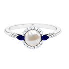 Arisha Jewels-Real Freshwater Pearl Halo Ring with Diamond and Sapphire