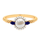 Arisha Jewels-Real Freshwater Pearl Halo Ring with Diamond and Sapphire