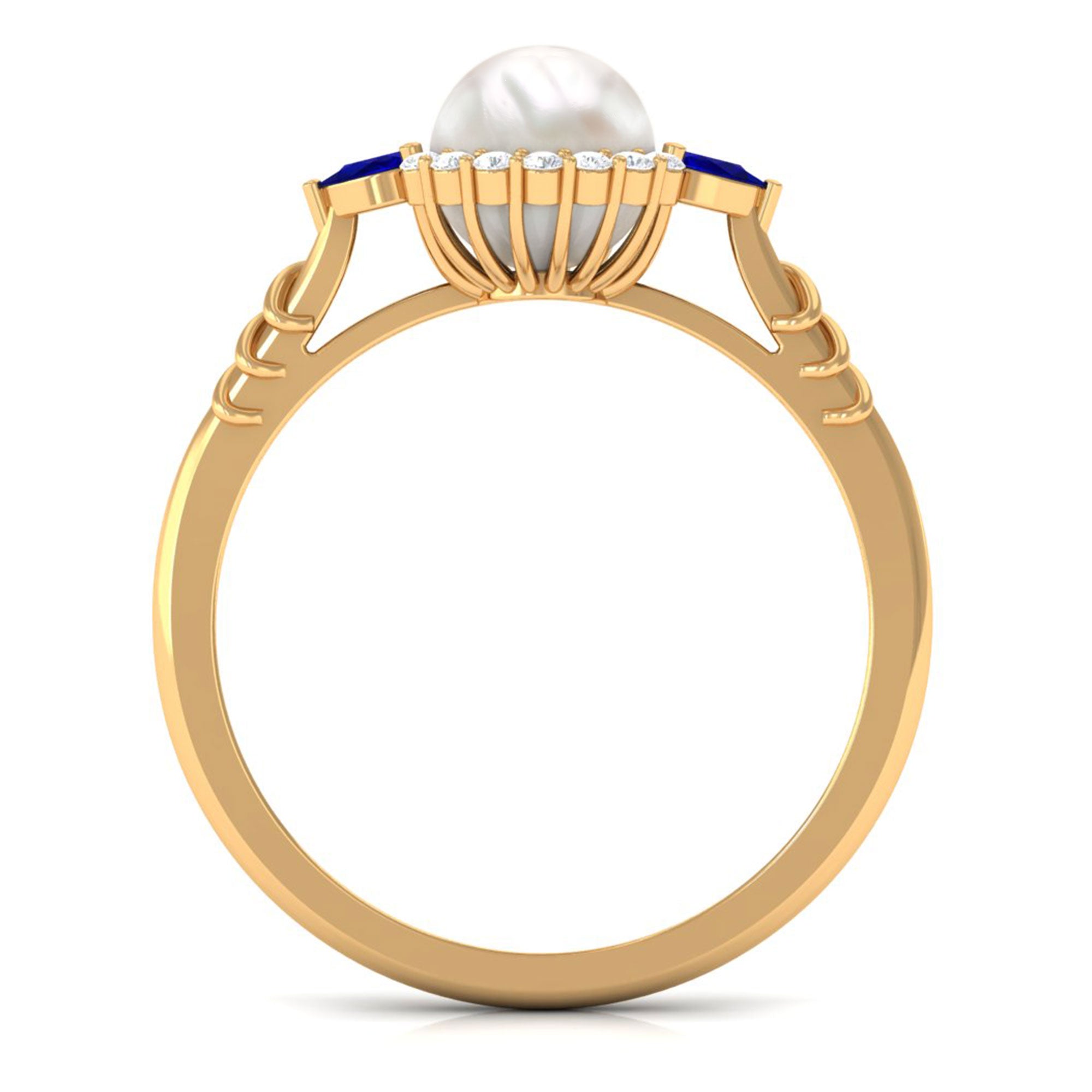 Arisha Jewels-Real Freshwater Pearl Halo Ring with Diamond and Sapphire