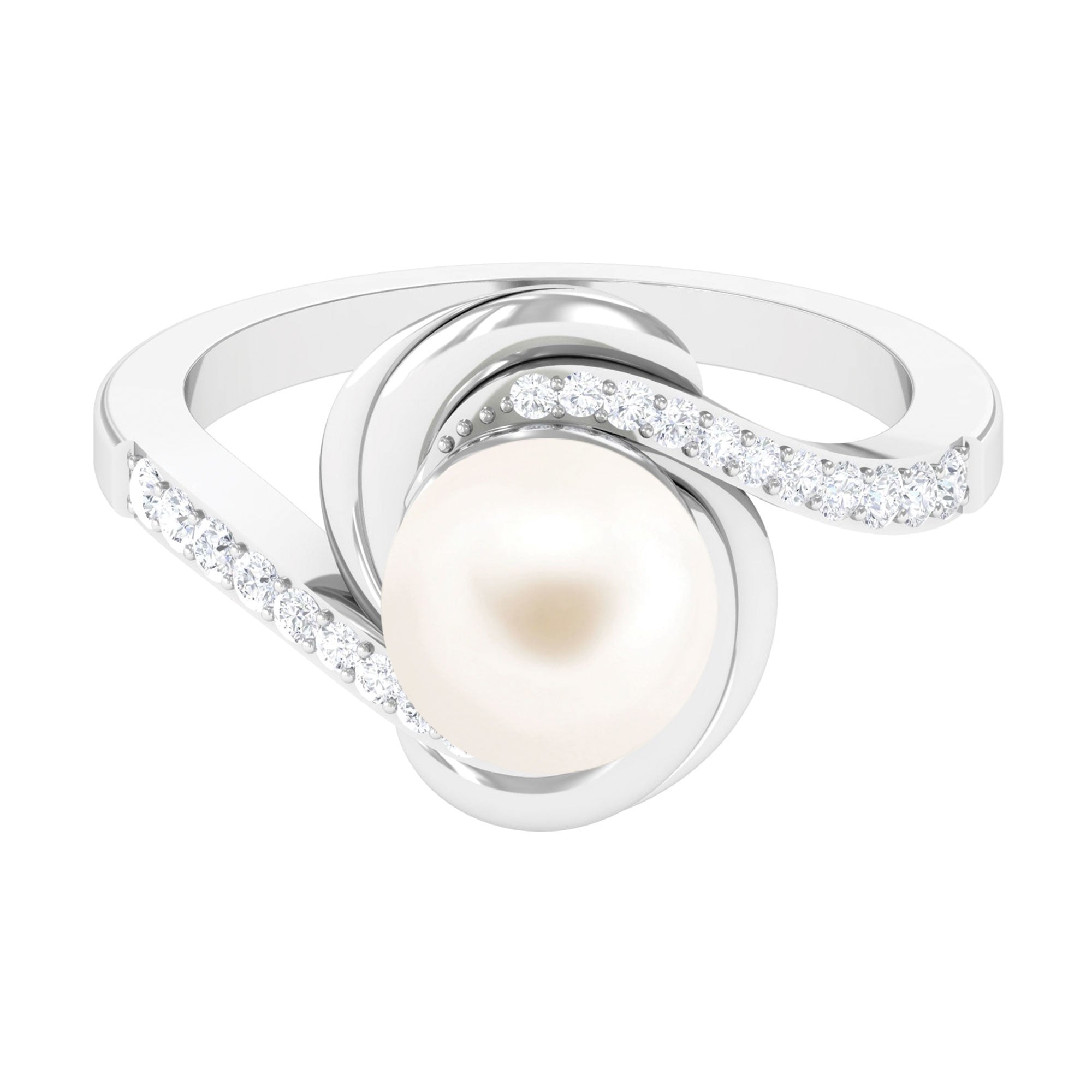 Arisha Jewels-Solitaire Freshwater Pearl Bypass Ring with Diamond