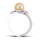 Golden Pearl Solitaire Crossover Ring with Pink Sapphire and Diamond South Sea Pearl-AAAA Quality - Arisha Jewels