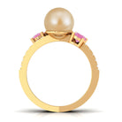 Golden Pearl Solitaire Crossover Ring with Pink Sapphire and Diamond South Sea Pearl-AAAA Quality - Arisha Jewels