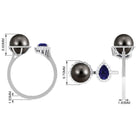 Unique Black Pearl Cuff Ring with Blue Sapphire Tahitian pearl-AAAA Quality - Arisha Jewels