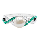 Solitaire Freshwater Pearl Infinity Ring with Emerald and Diamond Freshwater Pearl-AAAA Quality - Arisha Jewels