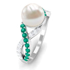 Solitaire Freshwater Pearl Infinity Ring with Emerald and Diamond Freshwater Pearl-AAAA Quality - Arisha Jewels