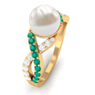 Solitaire Freshwater Pearl Infinity Ring with Emerald and Diamond Freshwater Pearl-AAAA Quality - Arisha Jewels