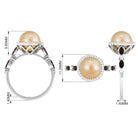 Statement South Sea Pearl Halo Ring with Diamond and Garnet South Sea Pearl-AAAA Quality - Arisha Jewels