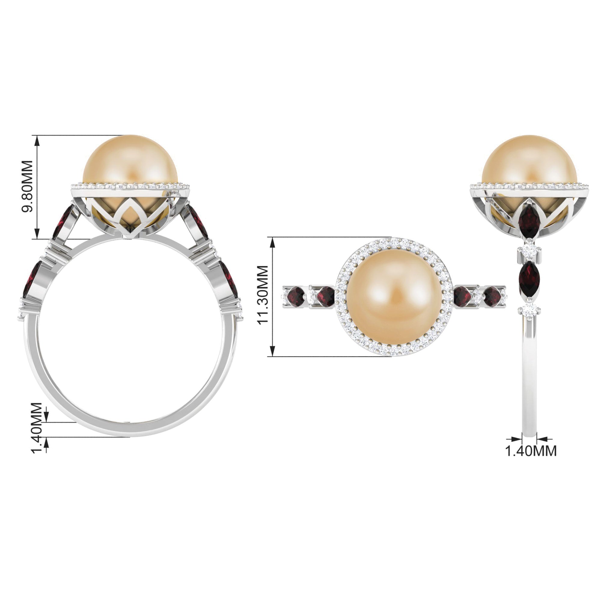 Statement South Sea Pearl Halo Ring with Diamond and Garnet South Sea Pearl-AAAA Quality - Arisha Jewels