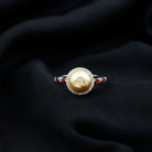 Statement South Sea Pearl Halo Ring with Diamond and Garnet South Sea Pearl-AAAA Quality - Arisha Jewels