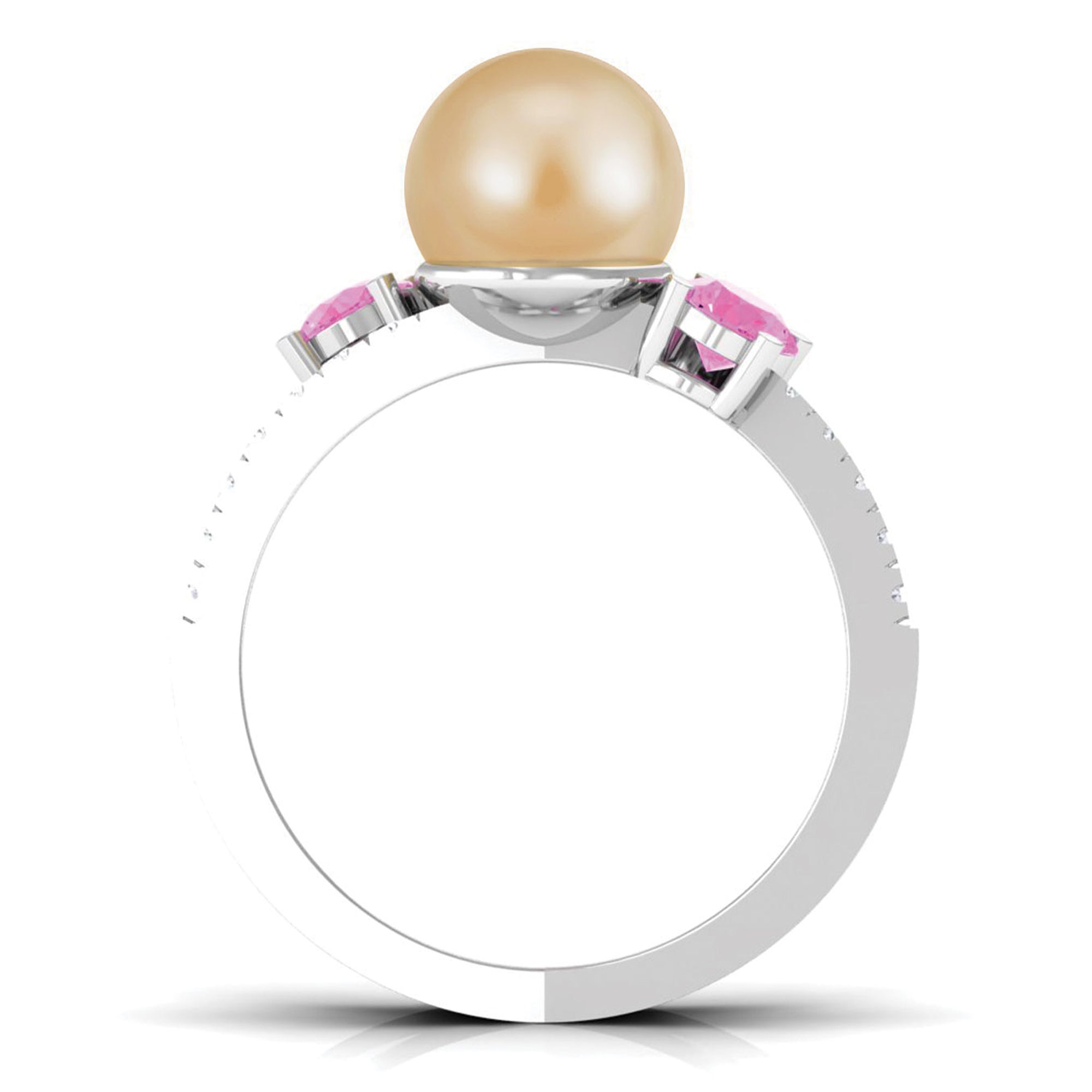 Golden Pearl Solitaire Crossover Ring with Pink Sapphire and Diamond South Sea Pearl-AAA Quality - Arisha Jewels