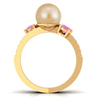 Golden Pearl Solitaire Crossover Ring with Pink Sapphire and Diamond South Sea Pearl-AAA Quality - Arisha Jewels