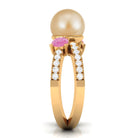 Golden Pearl Solitaire Crossover Ring with Pink Sapphire and Diamond South Sea Pearl-AAA Quality - Arisha Jewels