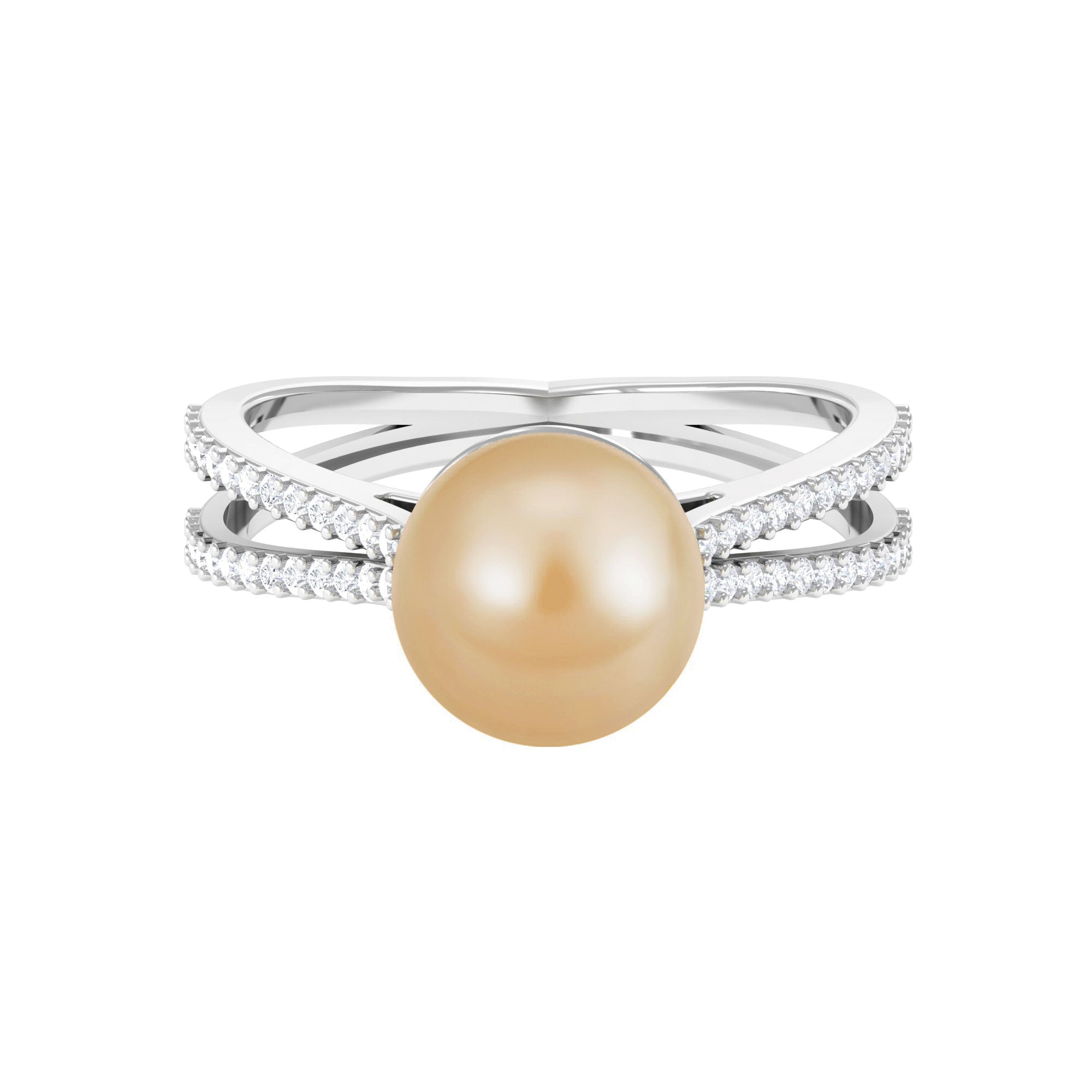 Arisha Jewels-9 MM South Sea Pearl Solitaire Split Shank Ring with Diamond